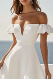 White A Line Satin Maxi Engagement Dress