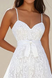 White A Line Lace Mini Graduation Dress with Sash