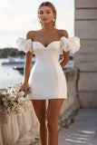 White Satin Bodycon Mini Graduation Dress with Ruffles