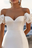 White Satin Bodycon Mini Graduation Dress with Ruffles
