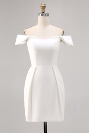 Satin Off the Shoulder Bodycon Little White Dress