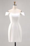 Satin Off the Shoulder Bodycon Little White Dress