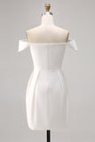 Satin Off the Shoulder Bodycon Little White Dress