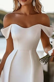 White Satin Off the Shoulder Bodycon Mini Graduation Dress