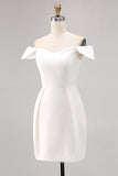 Satin Off the Shoulder Bodycon Little White Dress