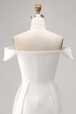 Satin Off the Shoulder Bodycon Little White Dress