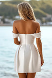 Satin Off the Shoulder Bodycon Little White Dress