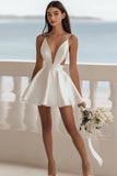 White Satin A-Line Cut Out Mini Graduation Dress