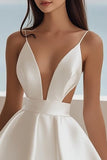 White Satin A-Line Cut Out Mini Graduation Dress