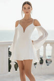 White Long Sleeves A Line Mini Graduation Dress
