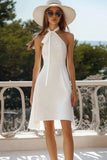 White High Neck A-Line Short Graduation Dress