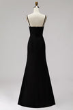 Black White Mermaid Deep V-Neck Maxi Formal Dress with Slit