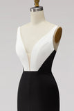Black White Mermaid Deep V-Neck Maxi Formal Dress with Slit