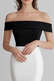 Mermaid Black White Off the Shoulder Satin Maxi Formal Dress