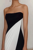 Black White Sheath Strapless Elegant Maxi Formal Dress