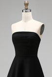Black and White Strapless Asymmetrical Cocktail Dress with Ruffles