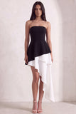 Black and White Strapless Asymmetrical Cocktail Dress with Ruffles