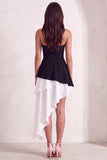 Black and White Strapless Asymmetrical Cocktail Dress with Ruffles