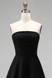 Black and White Strapless Asymmetrical Cocktail Dress with Ruffles
