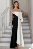 Sheath Satin Black White One Shoulder Long Formal Dress