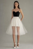 Midi Black White A Line Spaghetti Straps Tulle Graduation Dress
