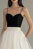 Midi Black White A Line Spaghetti Straps Tulle Graduation Dress