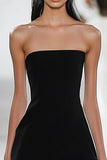 Black A Line Strapless Short Simple Graduation Dress with Ruffles