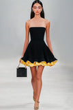 Black A Line Strapless Short Graduation Dress with Ruffles