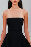 Black A Line Strapless Short Graduation Dress with Ruffles