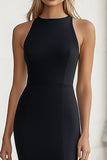 Black Mermaid Satin Maxi Simple Formal Dress with Slit