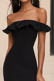 Black Off the Shoulder Ruffled Maxi Formal Dress with Slit