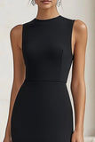 Black Sheath Satin Maxi Formal Dress with Slit