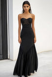 Black Sweetheart Sheath Maxi Formal Dress with Appliques