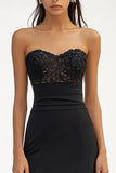 Black Sweetheart Sheath Maxi Formal Dress with Appliques