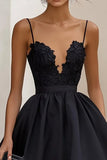 Black Ruffled A Line Maxi Formal Dress with Appliques