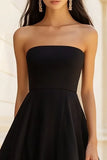Black A Line Strapless Satin Maxi Formal Dress with Slit