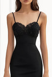Black Sheath Satin Maxi Formal Dress with Appliques