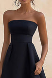 Black Simple A Line Satin Strapless Maxi Formal Dress