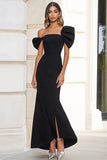 Black Puff Sleeves Mermaid Maxi Formal Dress with Slit