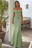 Navy Off the Shoulder Satin Mermaid Maxi Formal Dress with Pleats