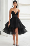 Black Tulle Tiered A Line Midi Graduation Dress