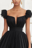 Black Tulle A Line Short Graduation Dress with Ruffles