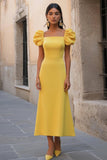 Navy A Line Satin Square Neck Maxi Formal Dress