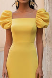 Navy A Line Satin Square Neck Maxi Formal Dress
