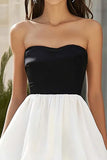 Black and White Tiered A Line Midi Engagement Dress with Ruffles