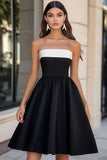 White and Black A Line Strapless Short Graduation Dress
