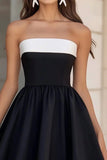 White and Black A Line Strapless Short Graduation Dress