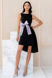 Black A Line Satin Mini Graduation Dress with Bow
