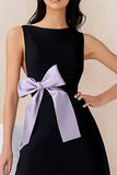 Black A Line Satin Mini Graduation Dress with Bow