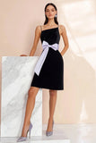Black Sheath Spaghetti Straps Short Graduation Dress with Bow